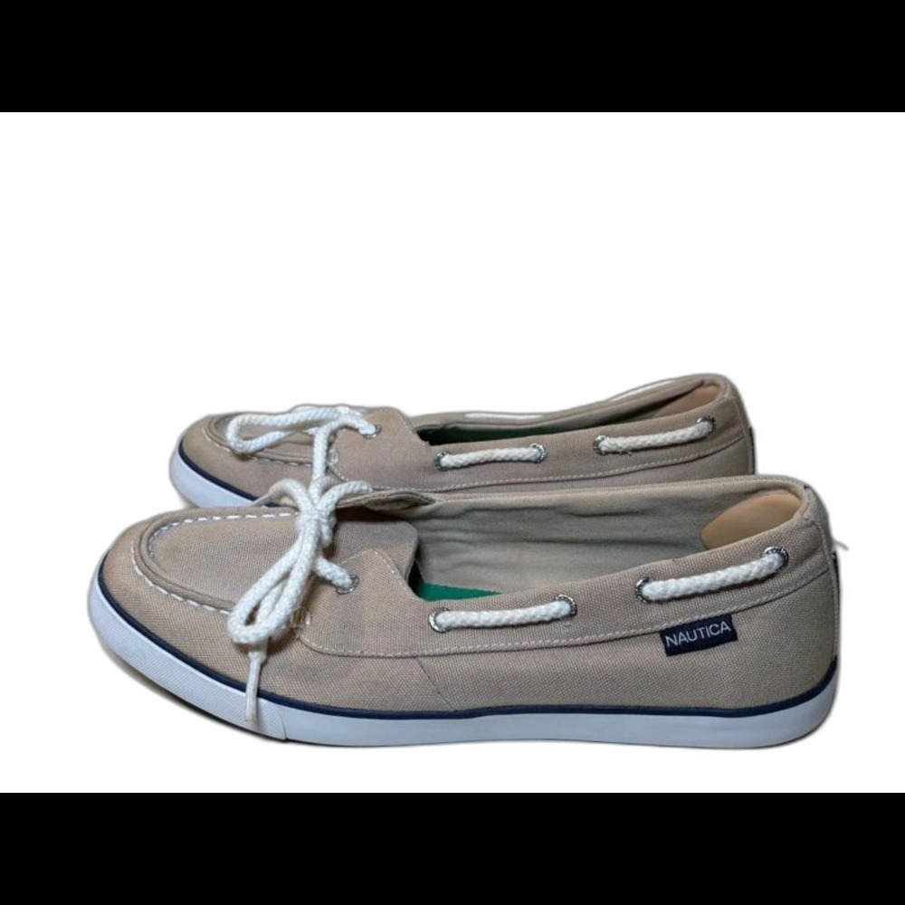 Nautica Canvas Boat Shoes Beige Tan Slip-on Sneakers Size US 9.5 UK 7.5